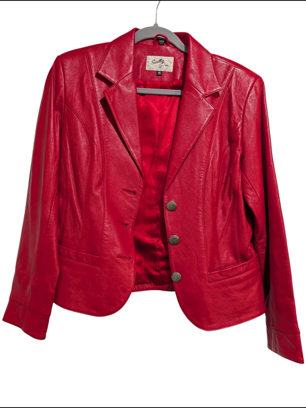 Scully Red Leather Blazer Jacket Women's Medium Button Front Lined Western